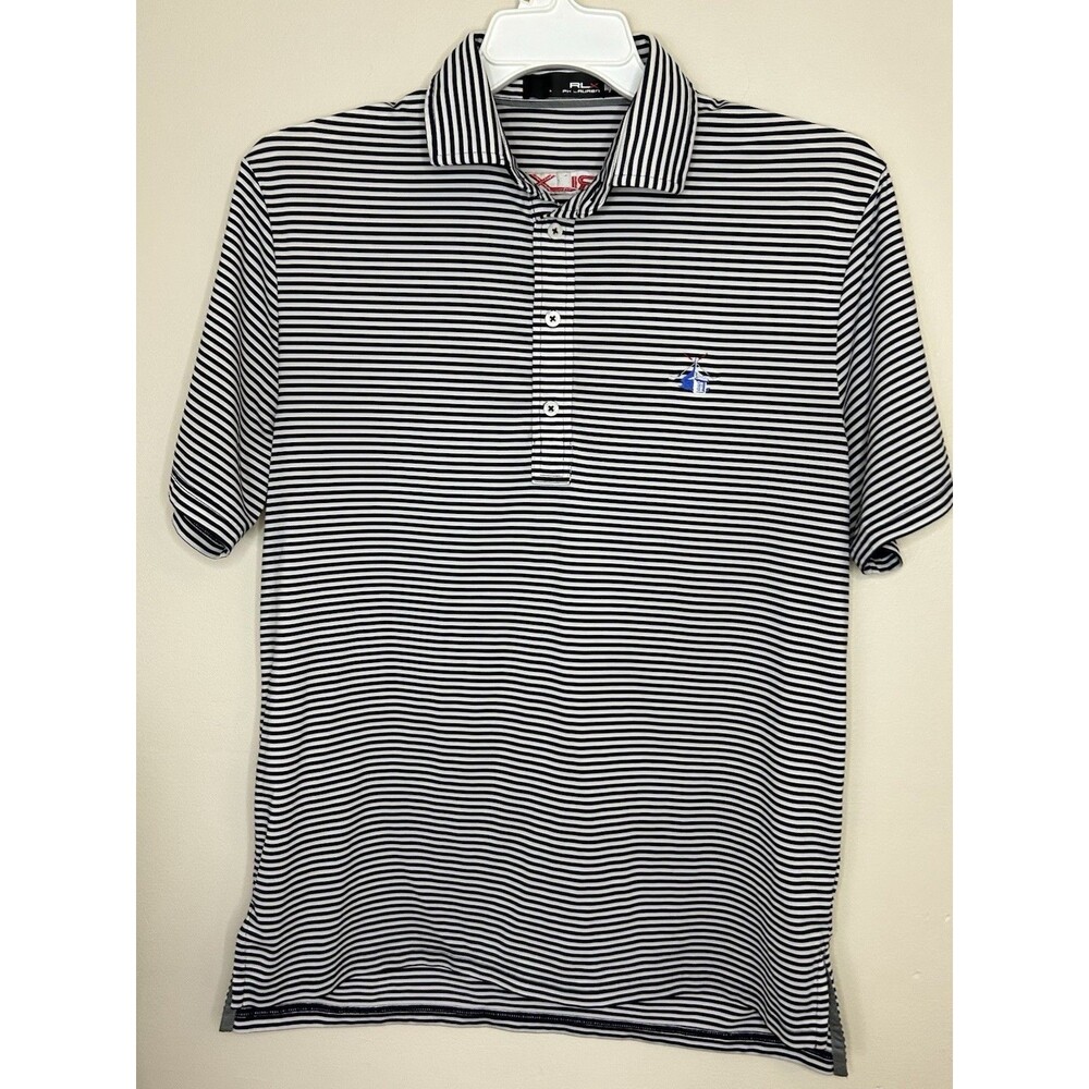 RLX Ralph Lauren Embroidered 1890 Golf Polo Shirt White Blue Stripe Men's Size M